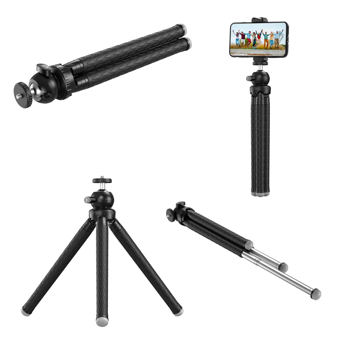 MOJOGEAR Telefoon statief met uitschuifbare poten tot 110cm - met premium telefoonhouder - Grote statieven