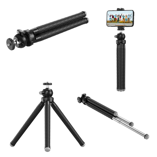 MOJOGEAR Telefoon statief met uitschuifbare poten tot 110cm - met premium telefoonhouder - Grote statieven