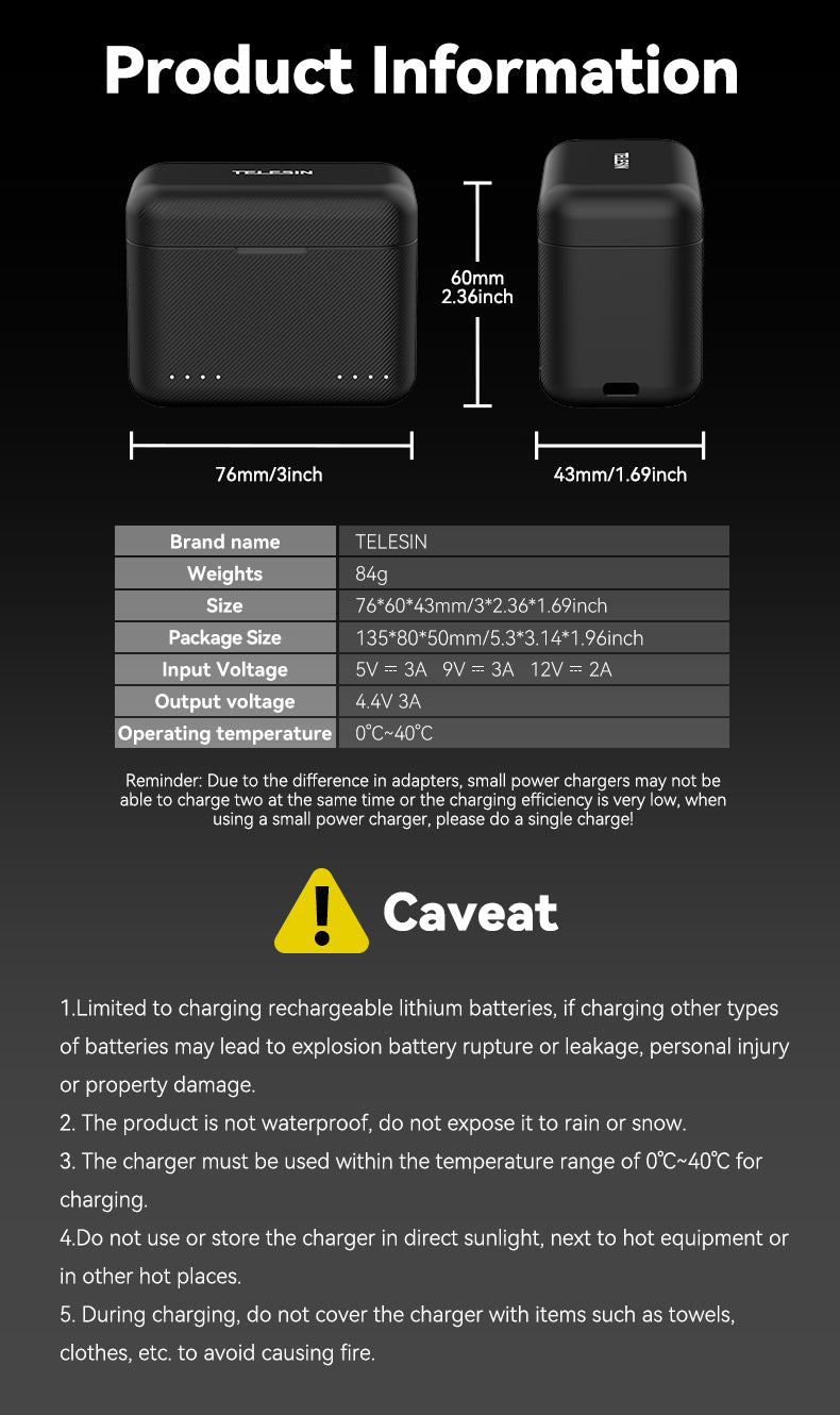 Telesin Ladebox für Insta360 X3 Akkus (2 Steckplätze)