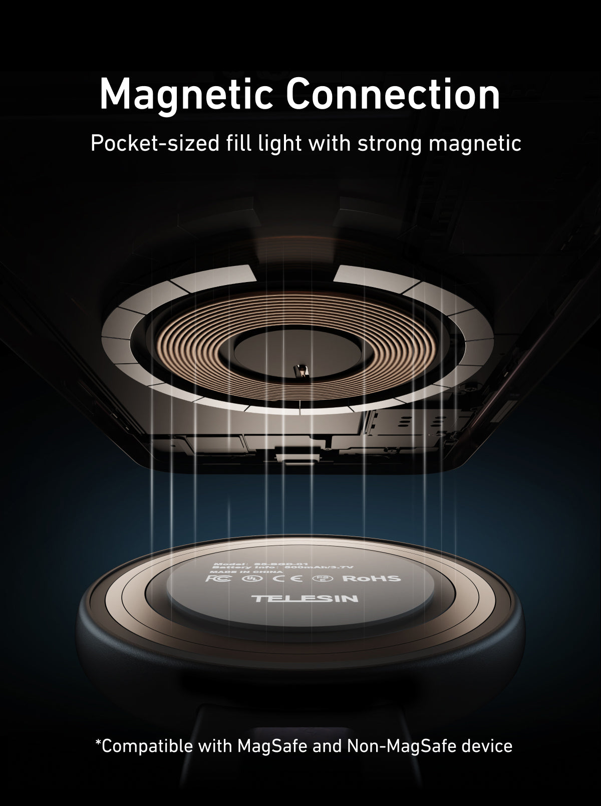 Telesin C03 drehbares MagSafe Selfie-Licht + Spiegel - Schwarz