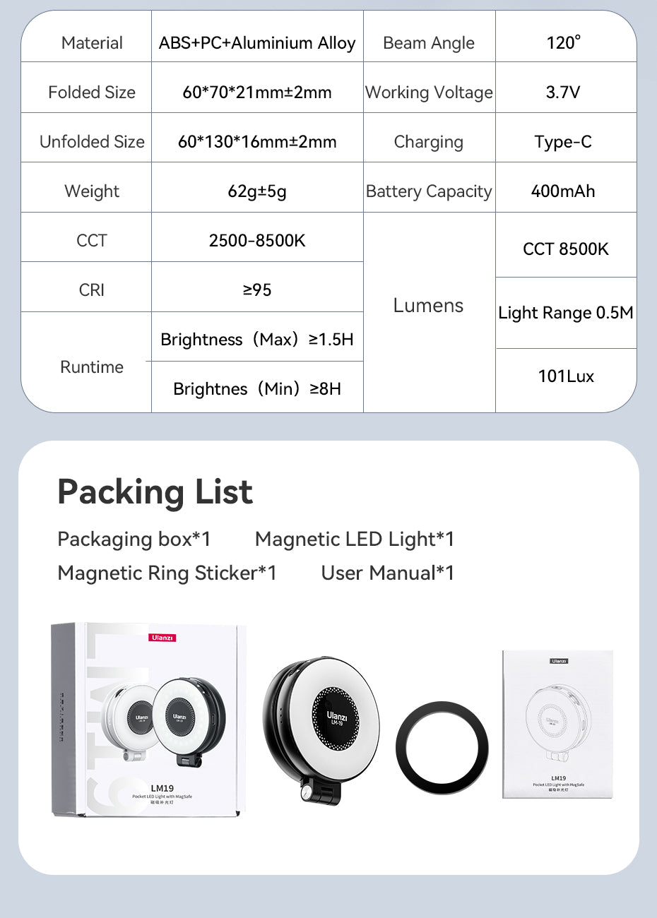 Ulanzi LM19 MagSafe magnetische ringlamp - Ringlampen