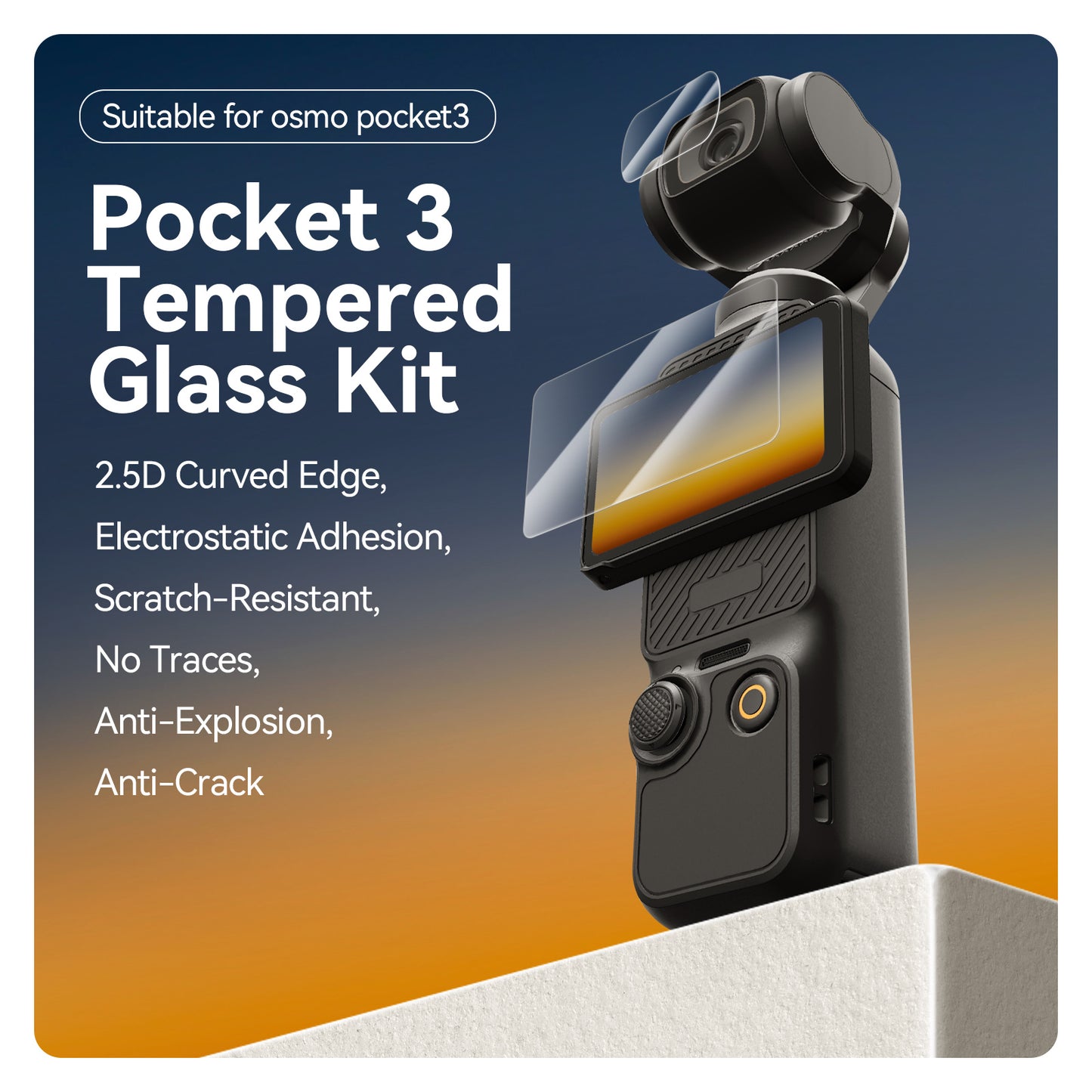 Telesin Screenprotector-set gehard glas voor Osmo Pocket 3 - GoPro Screenprotectors