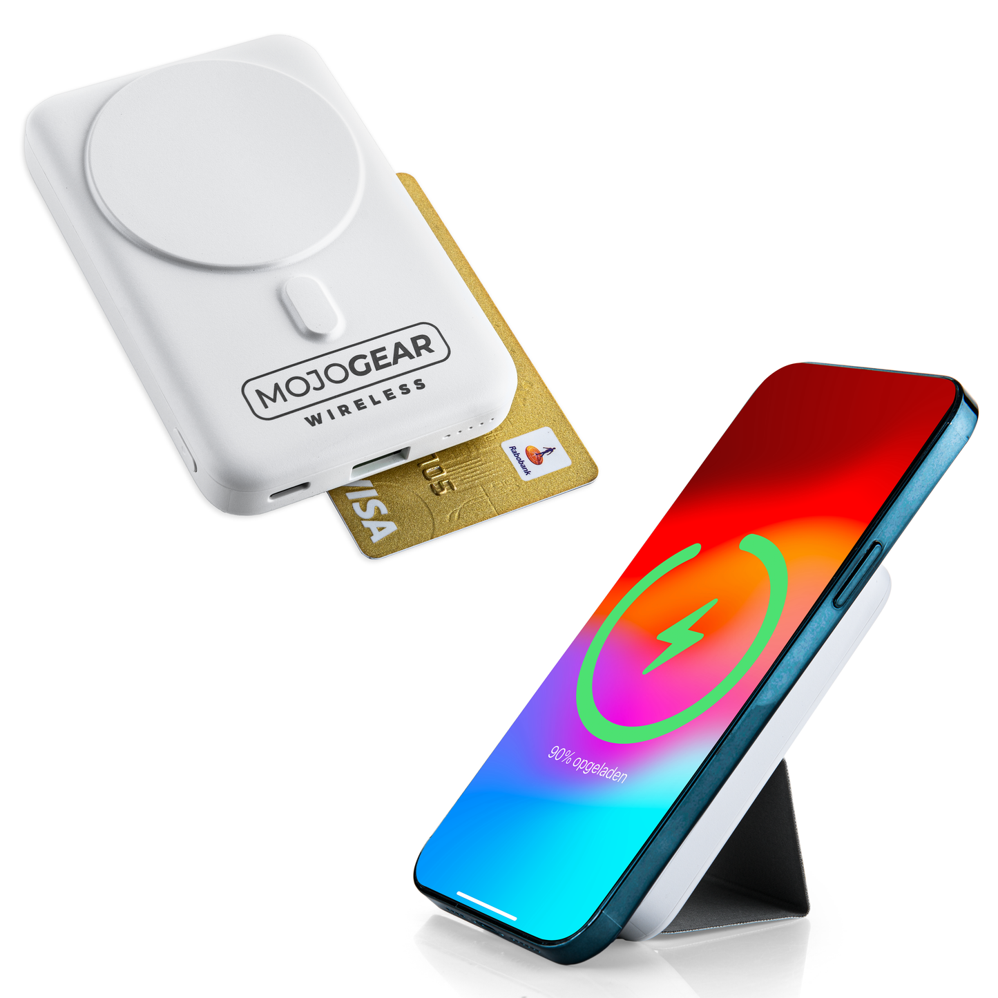 MOJOGEAR Wireless MagSafe powerbank 10.000 mAh - Magnetisch en Draadloos voor Android en iPhone - Met standaard - Wit - Powerbanks
