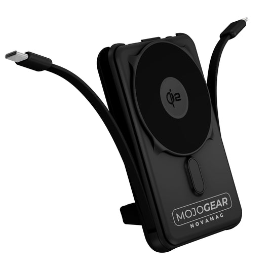MOJOGEAR NovaMag All-in-1 Powerbank 10.000 mAh – Kabelloses Qi2 & integrierte Kabel – Schwarz