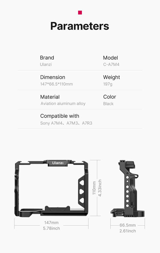 Ulanzi metalen cage voor Sony A7 III, A7 Mark IV en A7R III - Camera cages