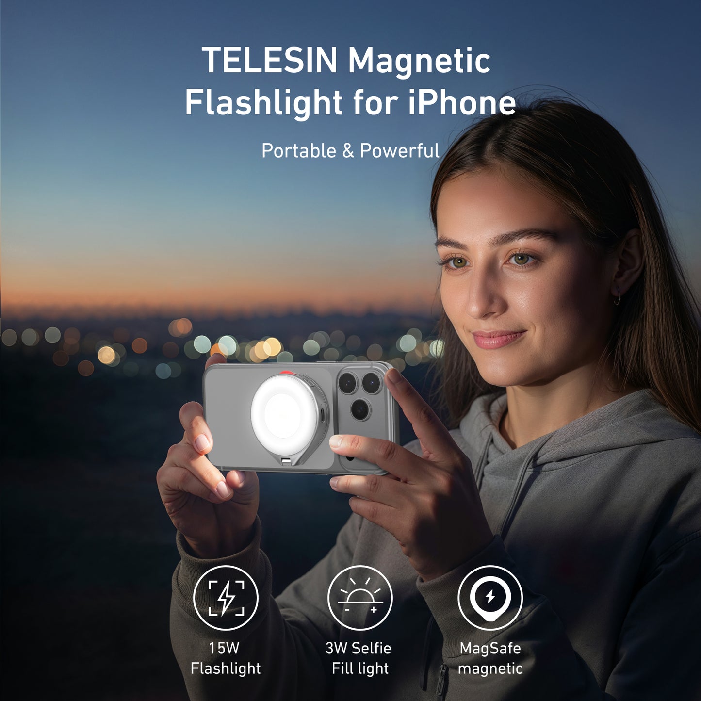 Telesin magnetische flitser & ringlamp voor smartphone met MagSafe - Titanium - Ringlampen