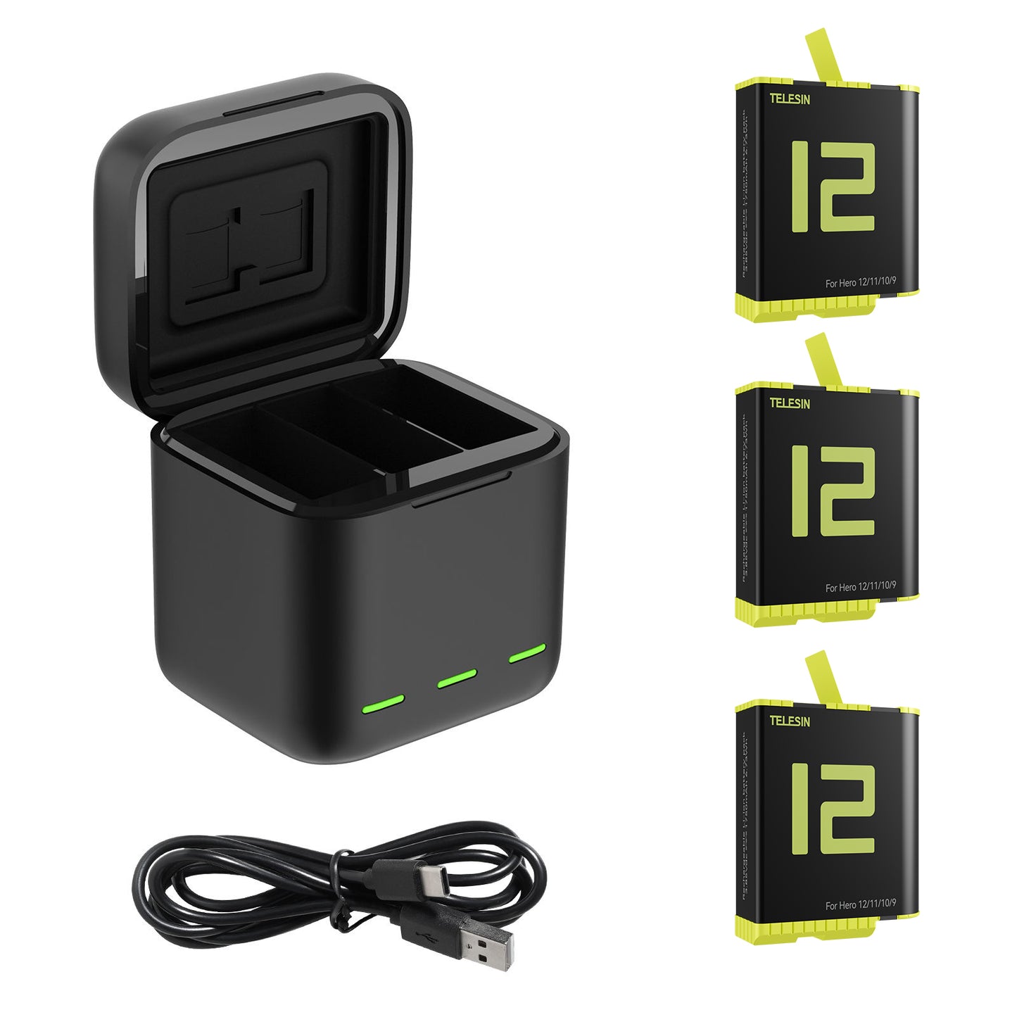 Telesin Oplaadbox met 3 batterijen voor GoPro 9/ 10 / 11 / 12 - GoPro Accu's en opladers