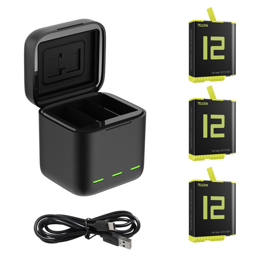 Telesin Oplaadbox met 3 batterijen voor GoPro 9/ 10 / 11 / 12 - GoPro Accu's en opladers