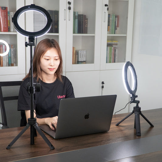 2x Lampe annulaire VIJIM avec trépied, support de téléphone et télécommande Bluetooth - Ringlampen