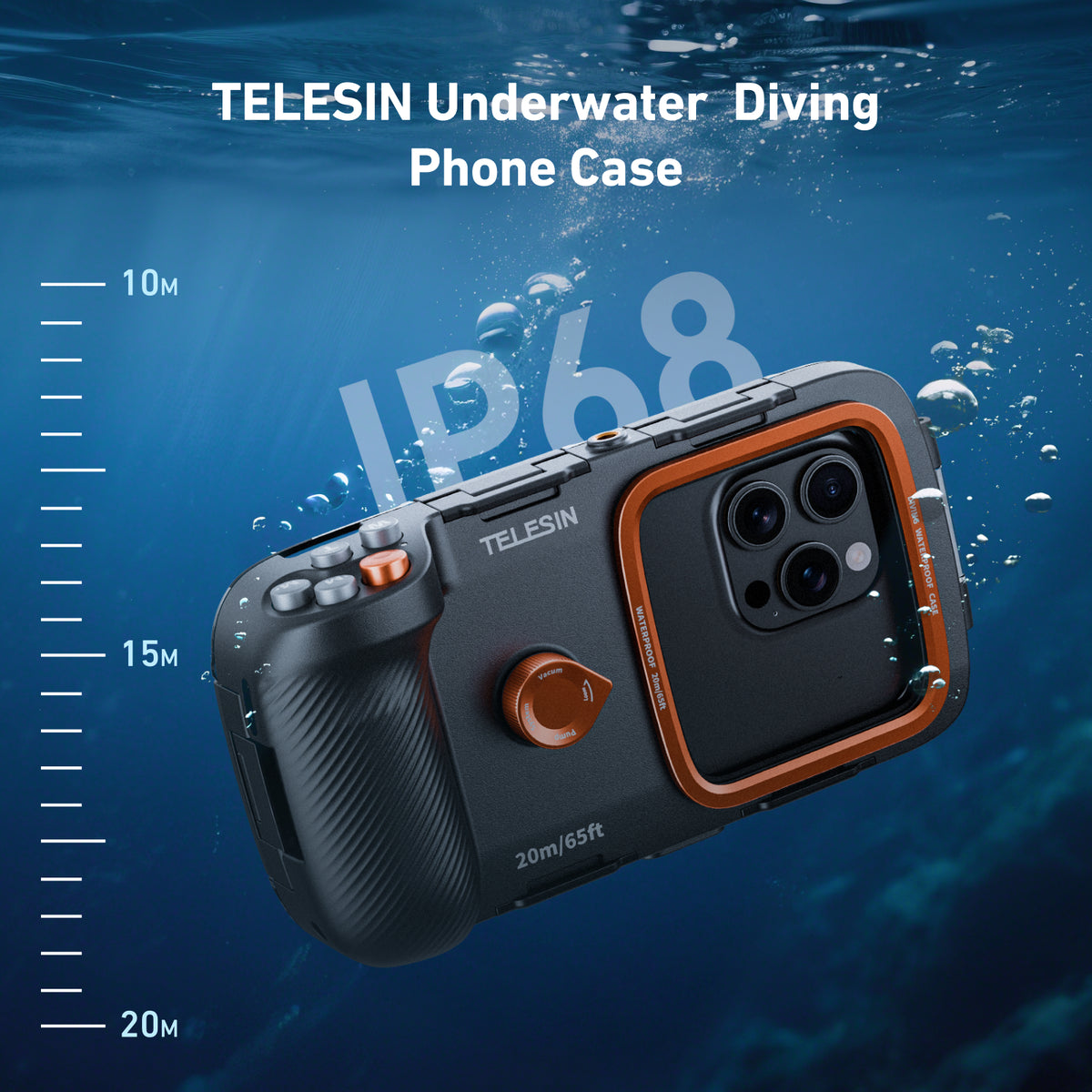 Telesin Smartphone-Tauchgehäuse mit Tasten und Vakuumpumpe
