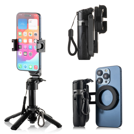 MOJOGEAR TS2 6-in-1 Mini-Selfie-Stick, Stativ & Handygriff, magnetisch, Schwarz