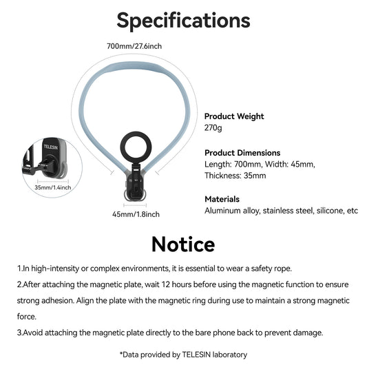 Telesin MagSafe Smartphone neck mount extra groot - Sky Blue - Telefoonhouders