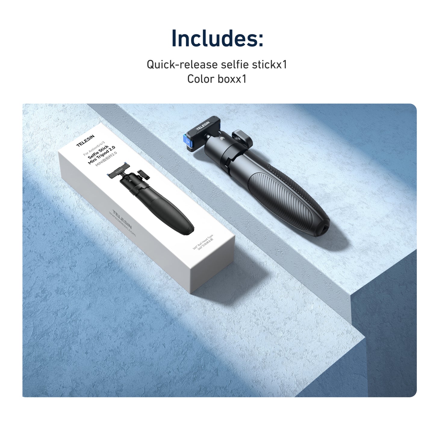 Telesin Quick-release Selfiestick für DJI Osmo Action & 360 - Schwarz