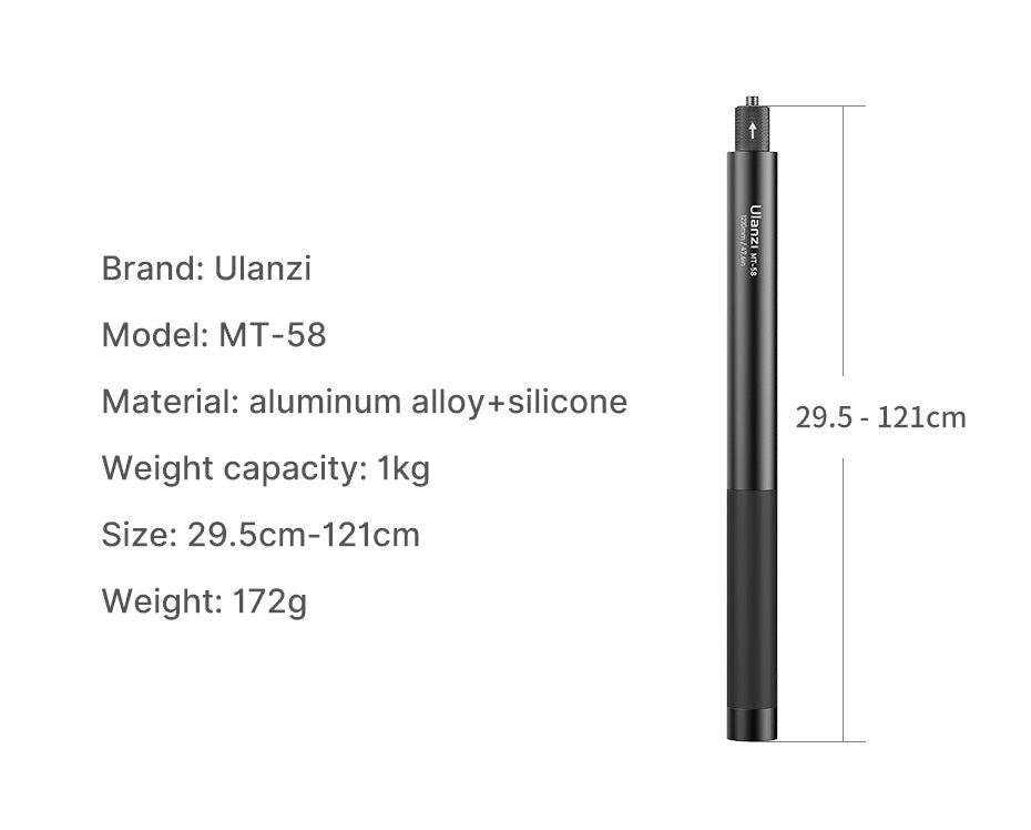 Ulanzi MT-58 Invisible Selfie Stick voor Insta360 - 120 cm - Selfiesticks