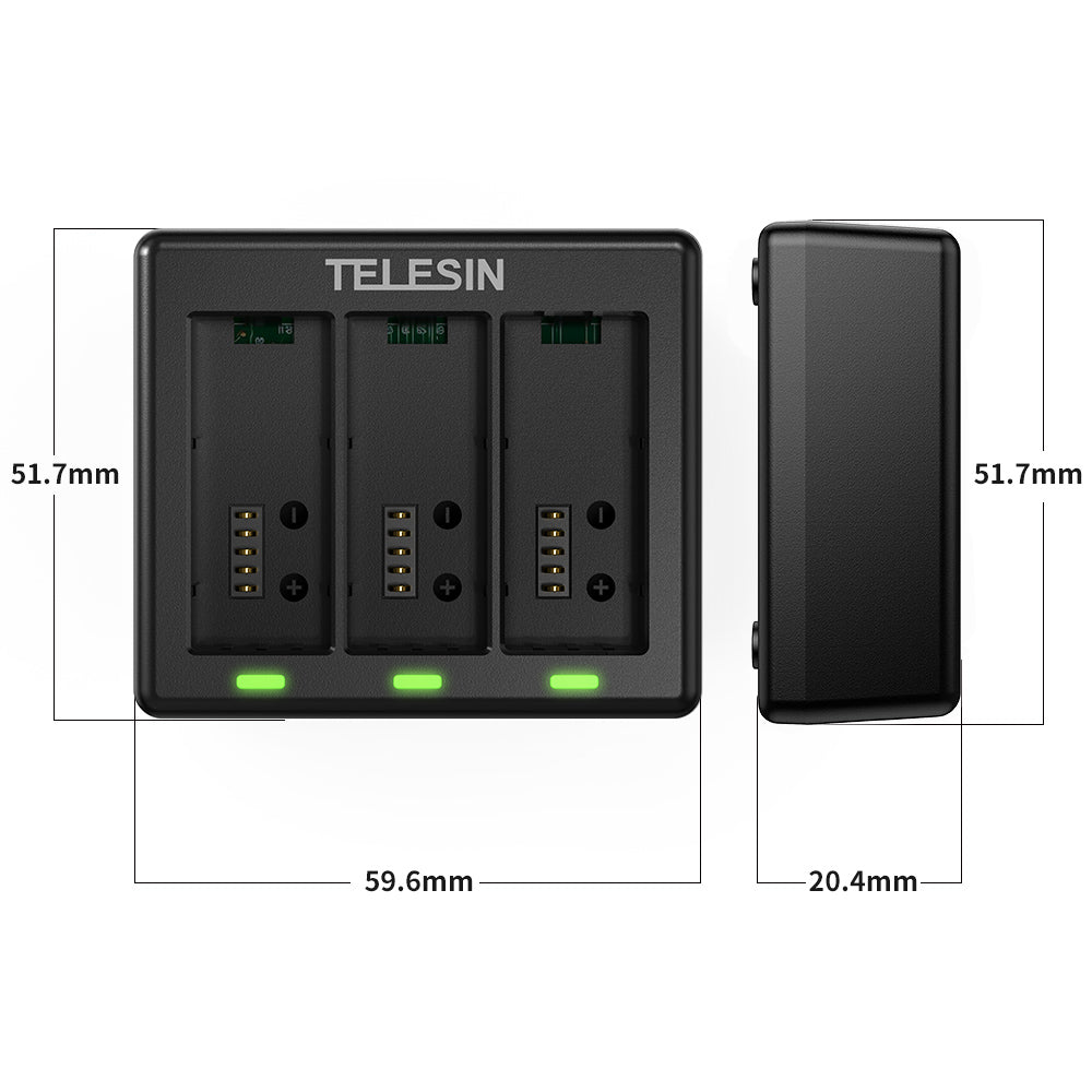 Telesin Triple batterij oplader voor 3 batterijen - GoPro Hero 13 - GoPro Accu's en opladers