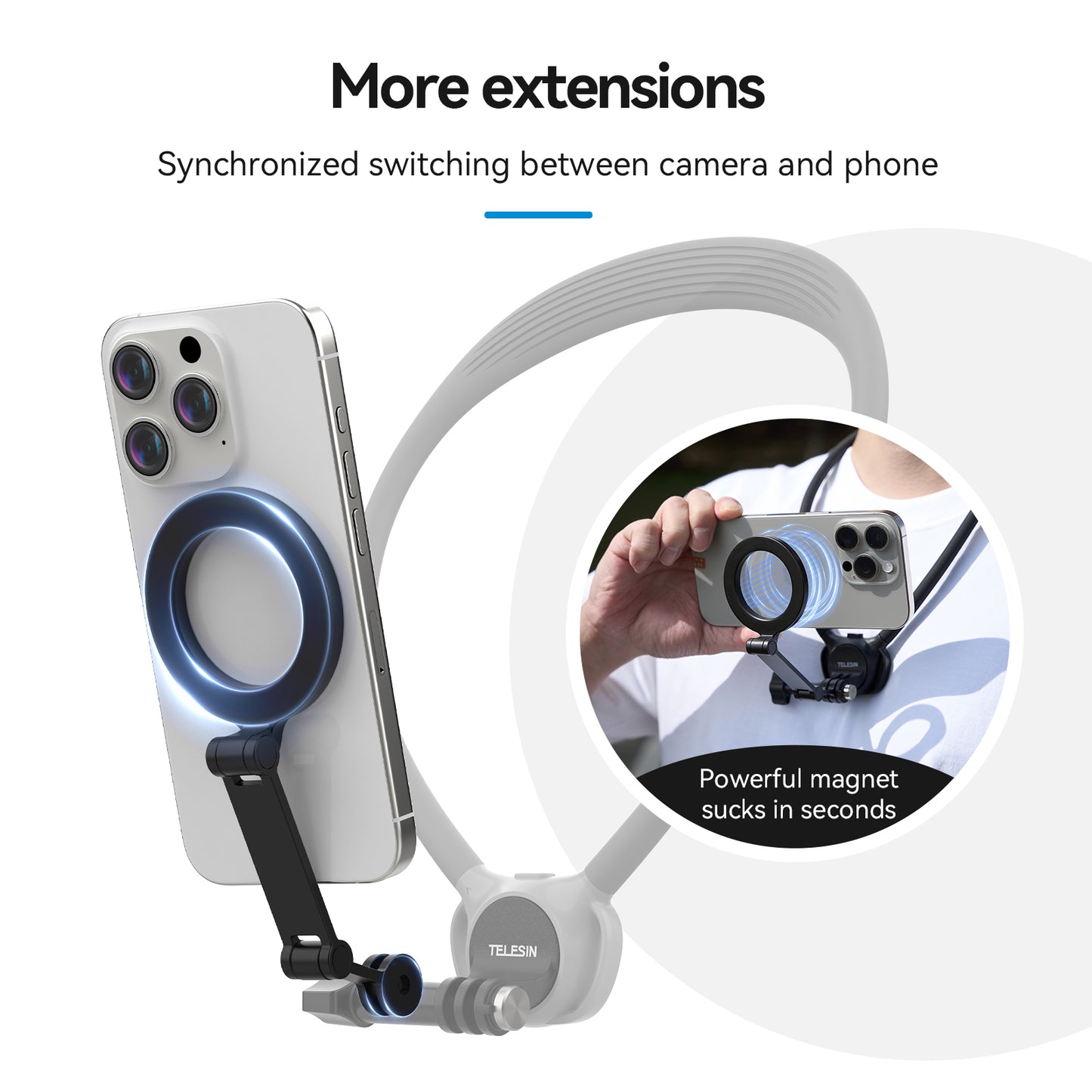 Telesin 360° Halsbandhalterung Kombi - für GoPro & Smartphone - Grau