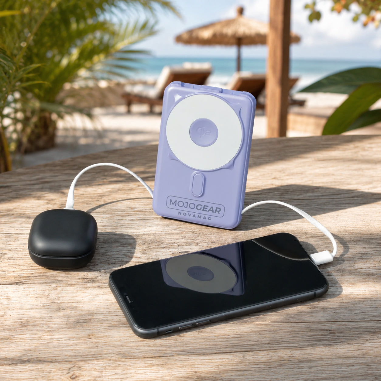 MOJOGEAR NovaMag All-in-1 Powerbank 10.000 mAh – Draadloos Qi2 & ingebouwde kabels – Paars - Powerbanks