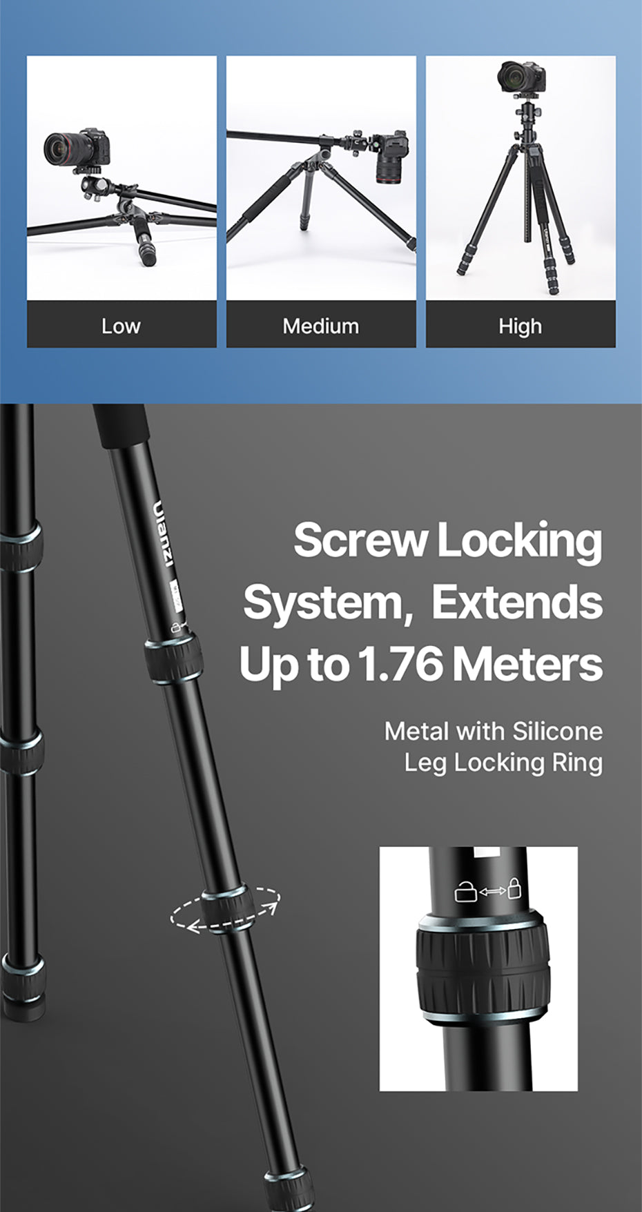 Ulanzi MT-59 Premium-Stativ mit horizontalem/neigbarem Arm – 176 cm