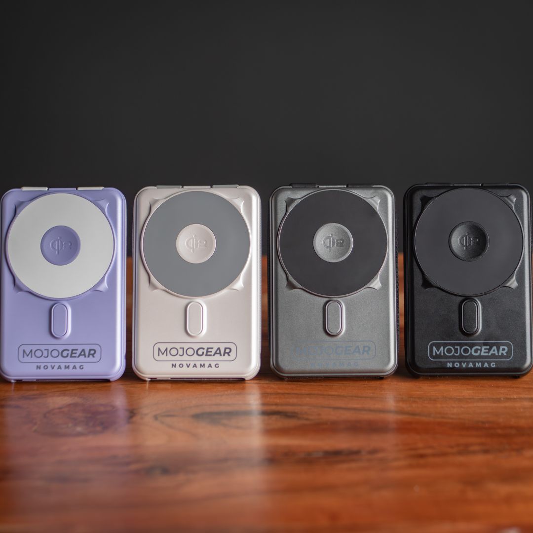 MOJOGEAR NovaMag All-in-1 Powerbank 10.000 mAh – Draadloos Qi2 & ingebouwde kabels – Paars - Powerbanks