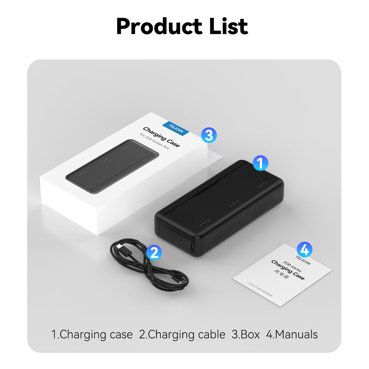 Telesin Pocket-Ladebox für DJI Osmo Action 5/4/3 (3 Steckplätze)