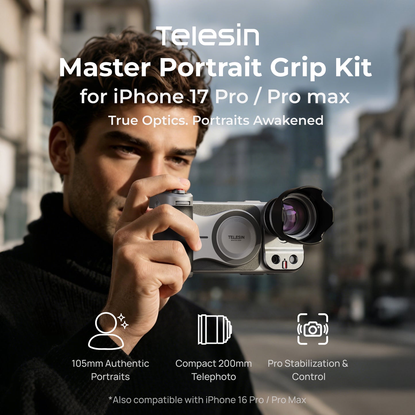 Telesin Master Lens 2X Tele iPhone 17 Pro Max Teleobjektiv - Schwarz