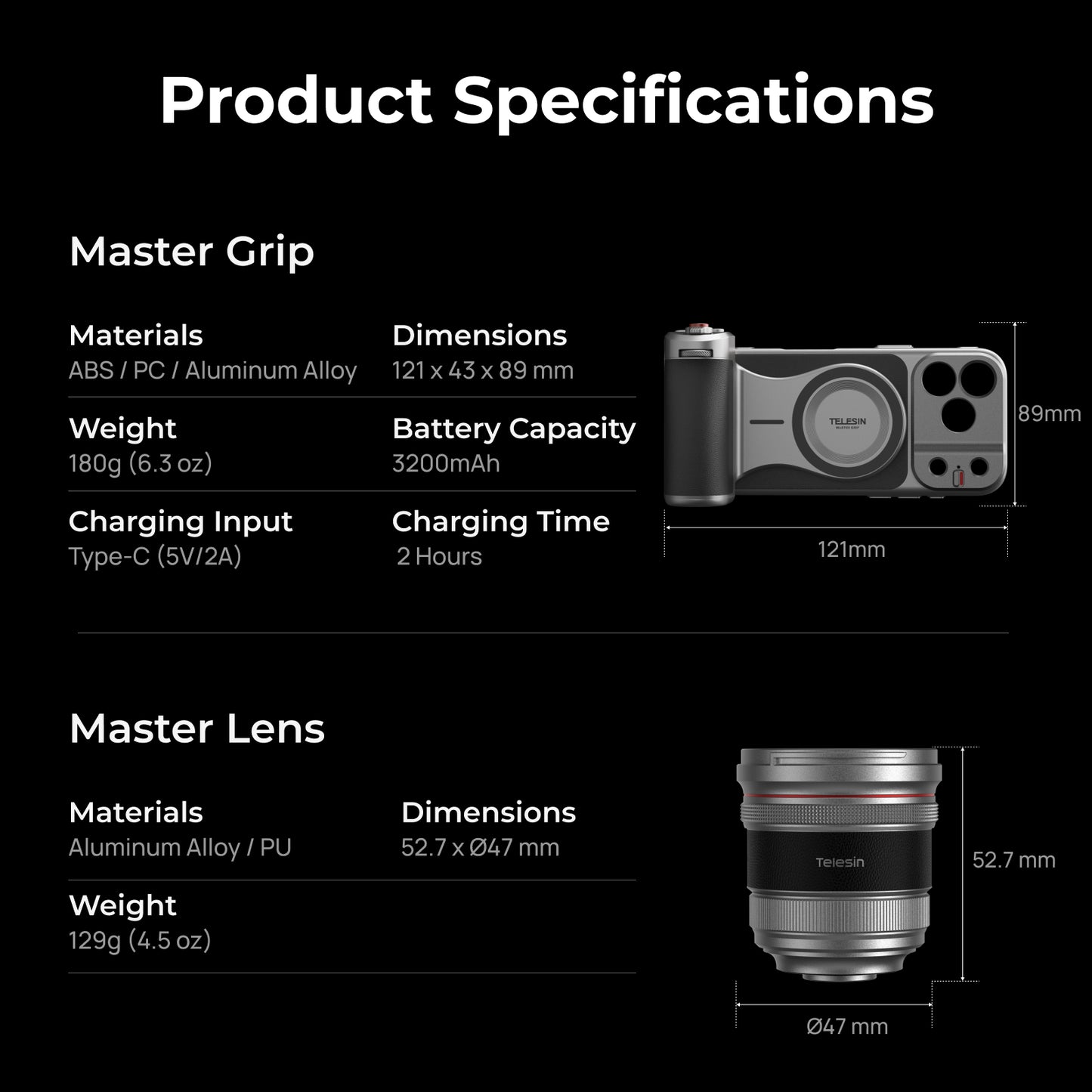 Telesin Master Lens 2X Tele iPhone 17 Pro Max Teleobjektiv - Schwarz