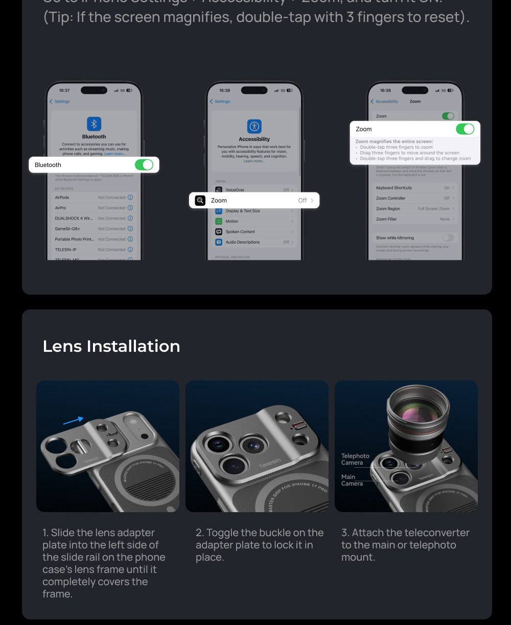 Telesin Master Lens 2X Tele für iPhone 17 Pro – Teleobjektiv für Telesin Master Grip