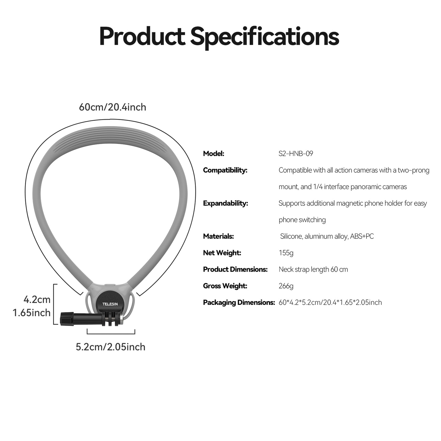 Telesin 360° Halsbandhalterung Kombi - für GoPro & Smartphone - Grau
