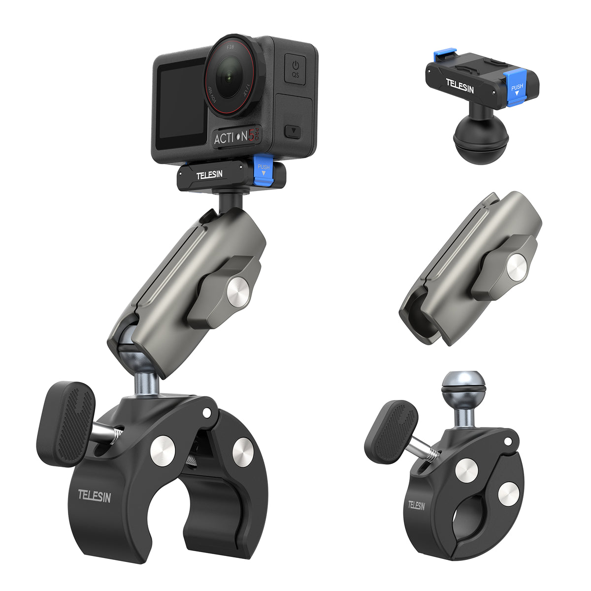 Telesin Tube Clamp voor DJI Osmo Action 3/4/5/6 - Grijs - GoPro Mounts
