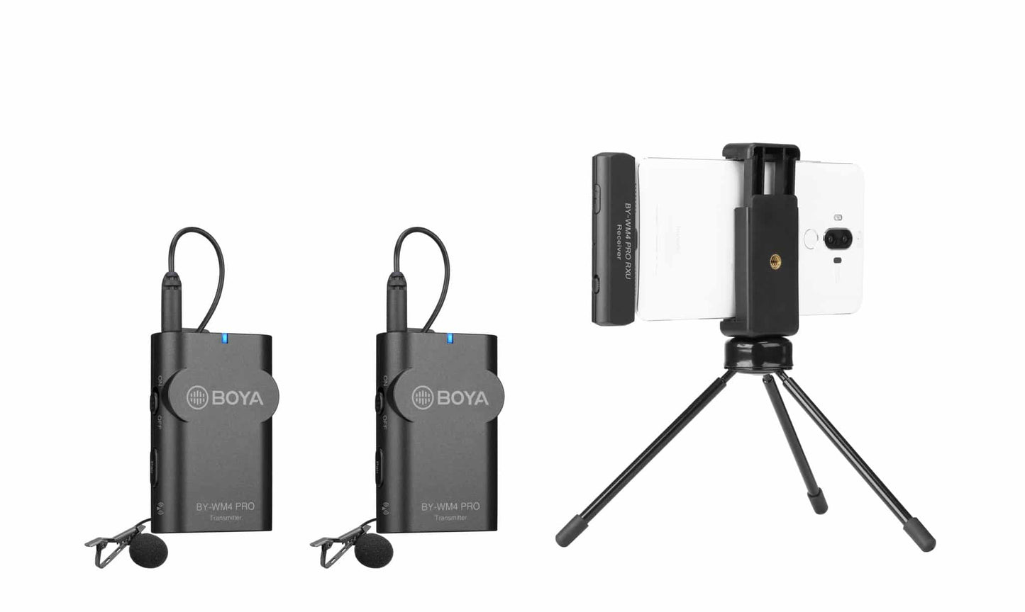 BOYA BY-WM4 Pro K4 draadloze microfoon-set met 2 zenders en Lightning-ontvanger voor iPhone
