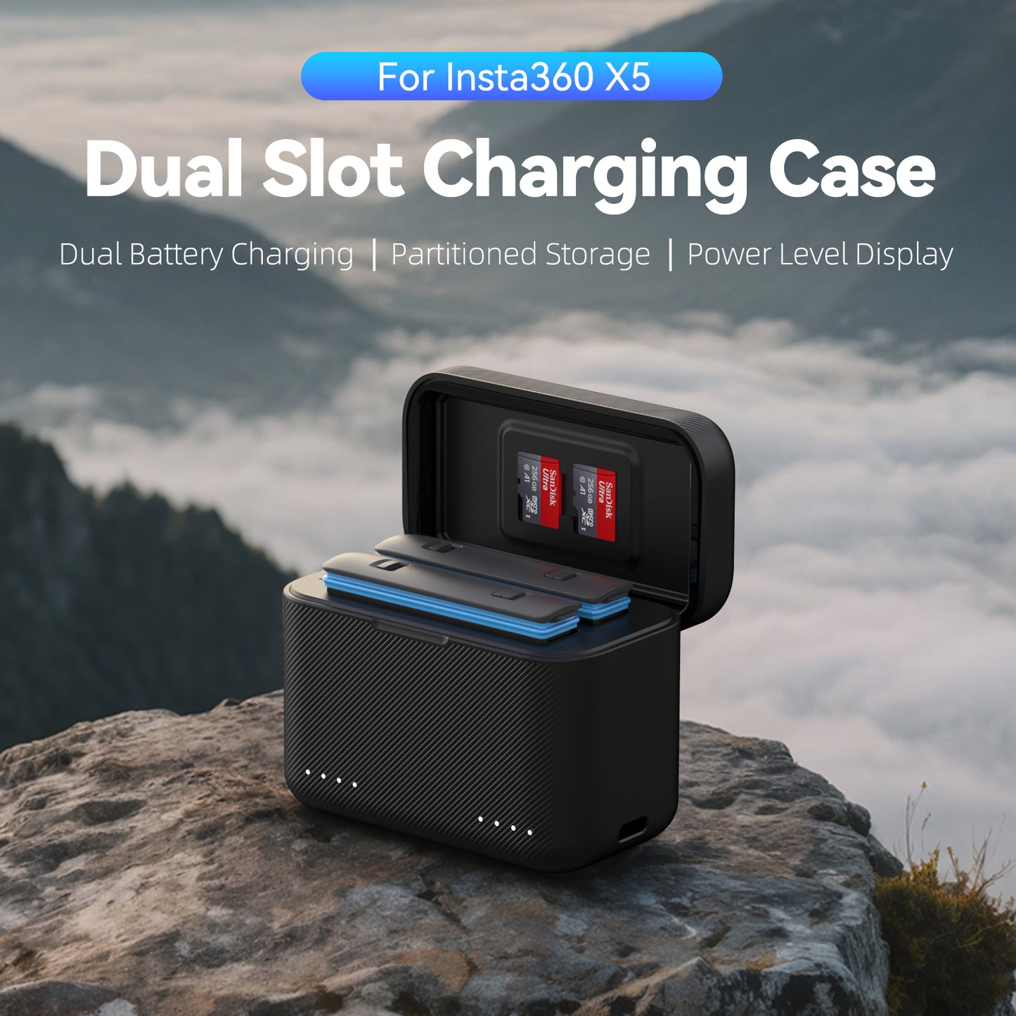 Telesin Ladebox für Insta360 X5 Akkus (2 Steckplätze)