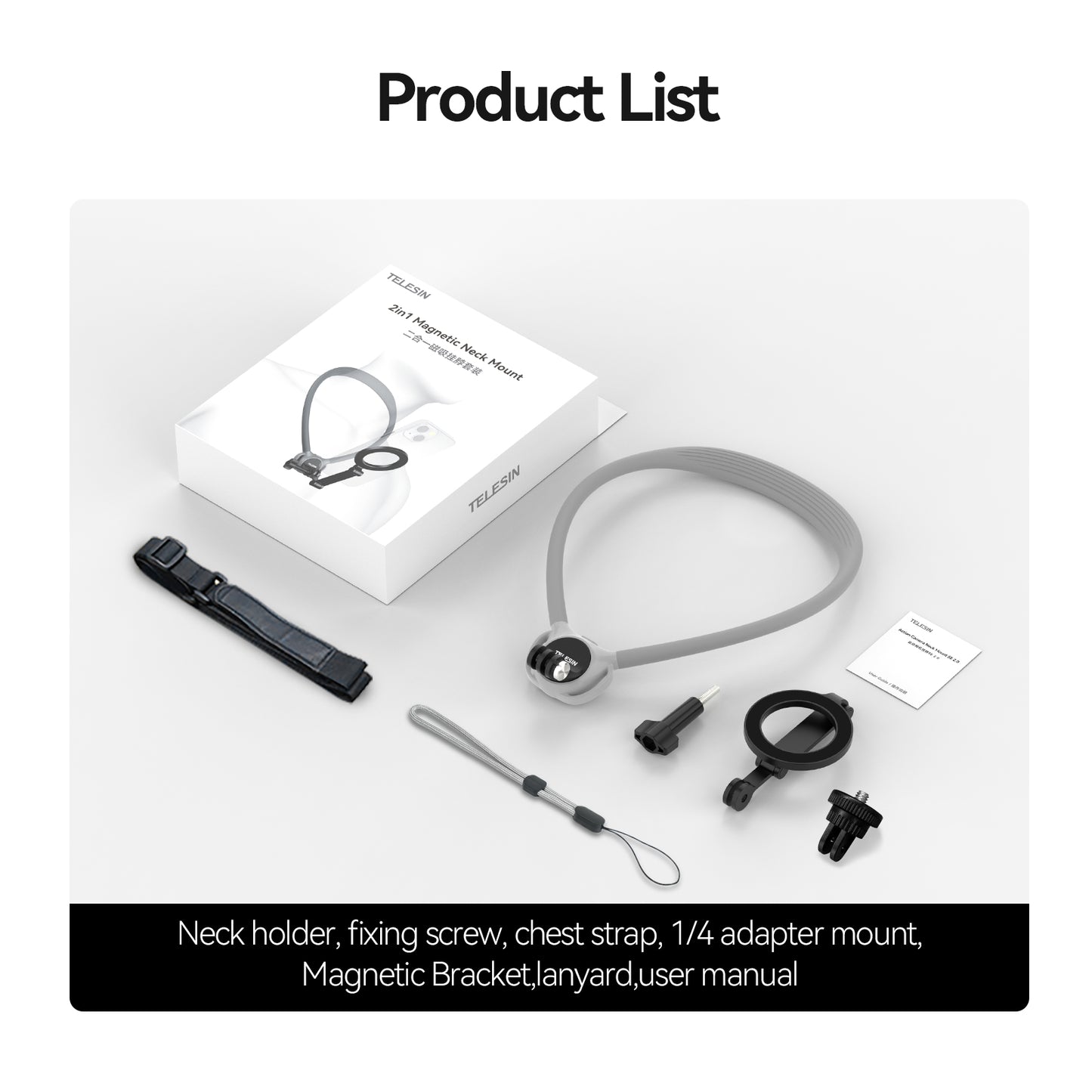 Telesin 360° Halsbandhalterung Kombi - für GoPro & Smartphone - Grau