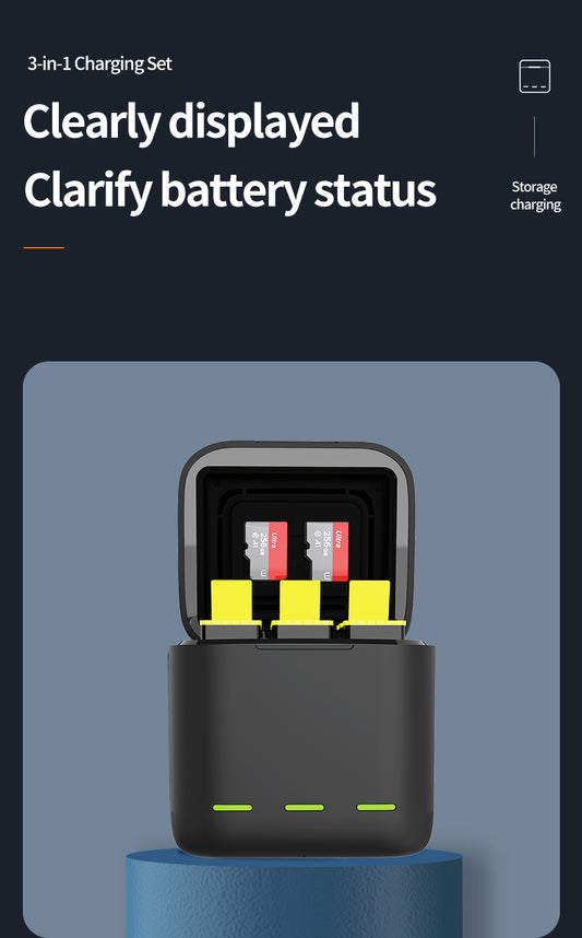 Telesin Oplaadbox met 3 batterijen voor GoPro 9/ 10 / 11 / 12 - GoPro Accu's en opladers