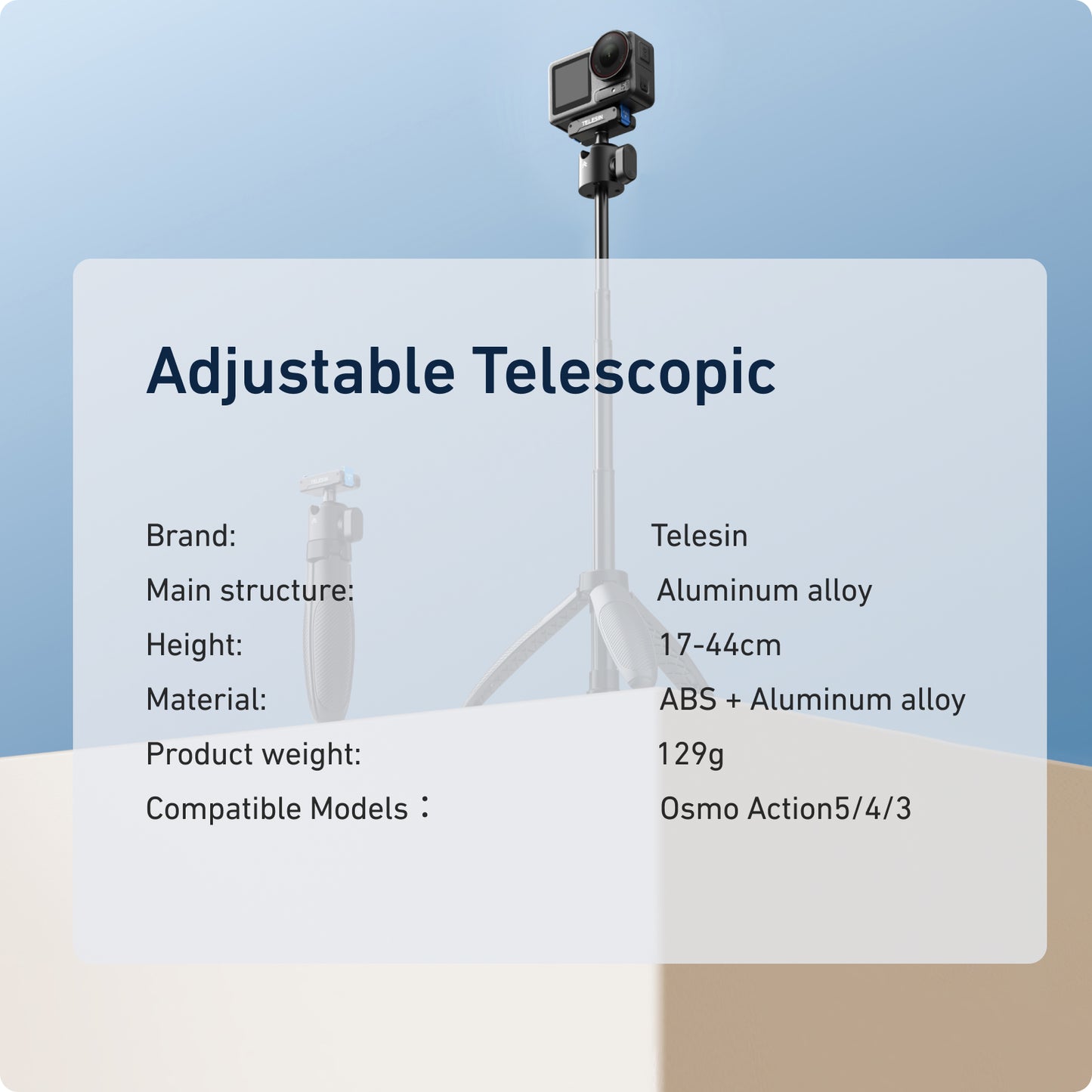 Telesin Quick-release Selfiestick für DJI Osmo Action & 360 - Schwarz