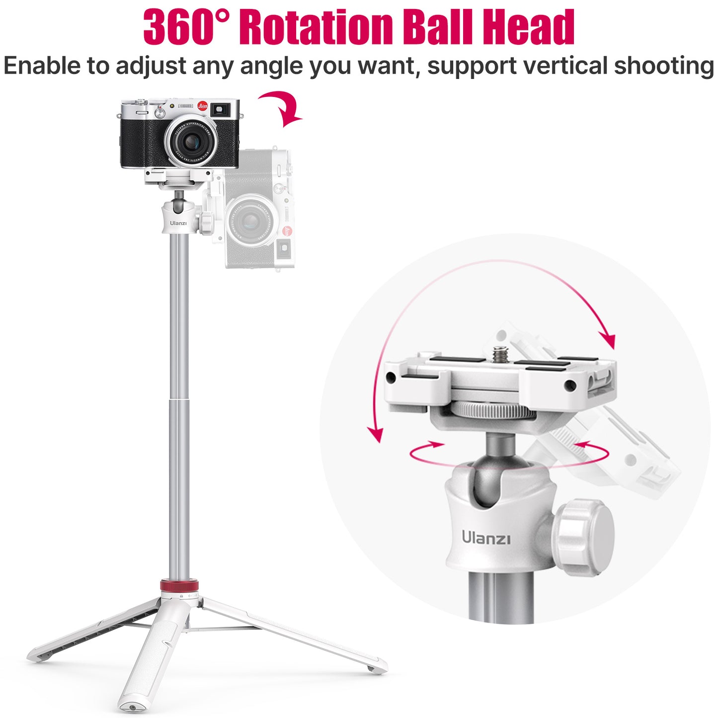 Ulanzi MT-44 Selfie-Stick-Stativ für Smartphone und Kamera – 146 cm – Weiß