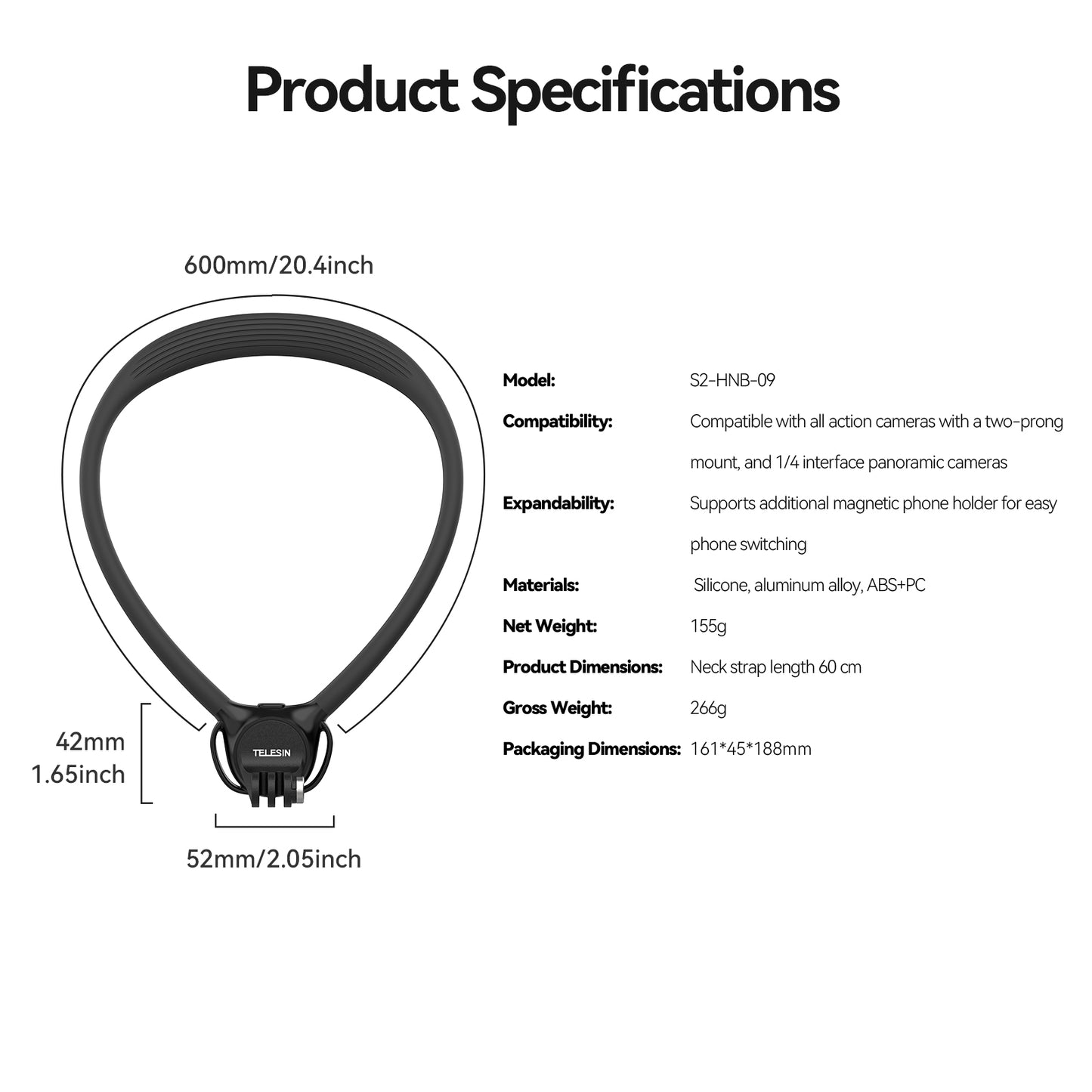 Telesin Nackenhalterung 360º Combo - GoPro & Smartphone - Schwarz