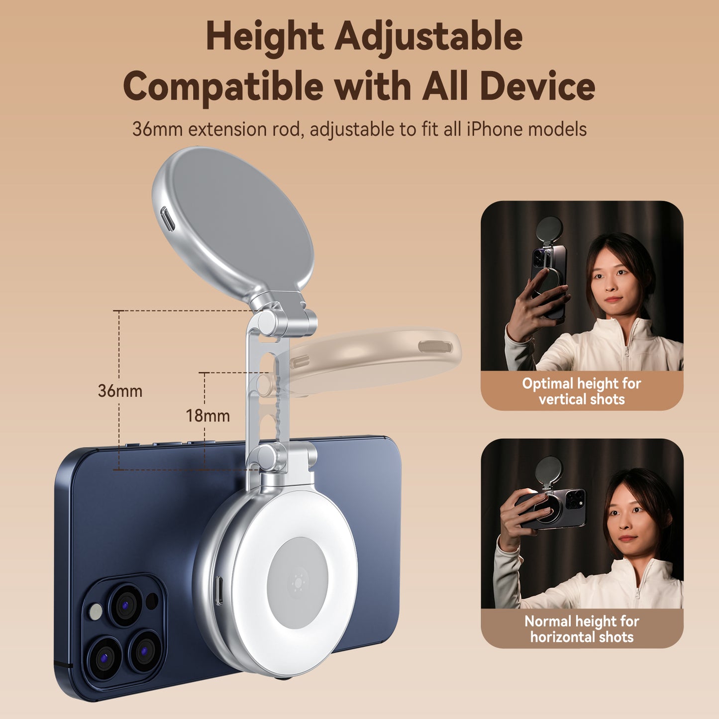 Telesin C03 MagSafe Selfie-Leuchte mit Spiegel – Silber