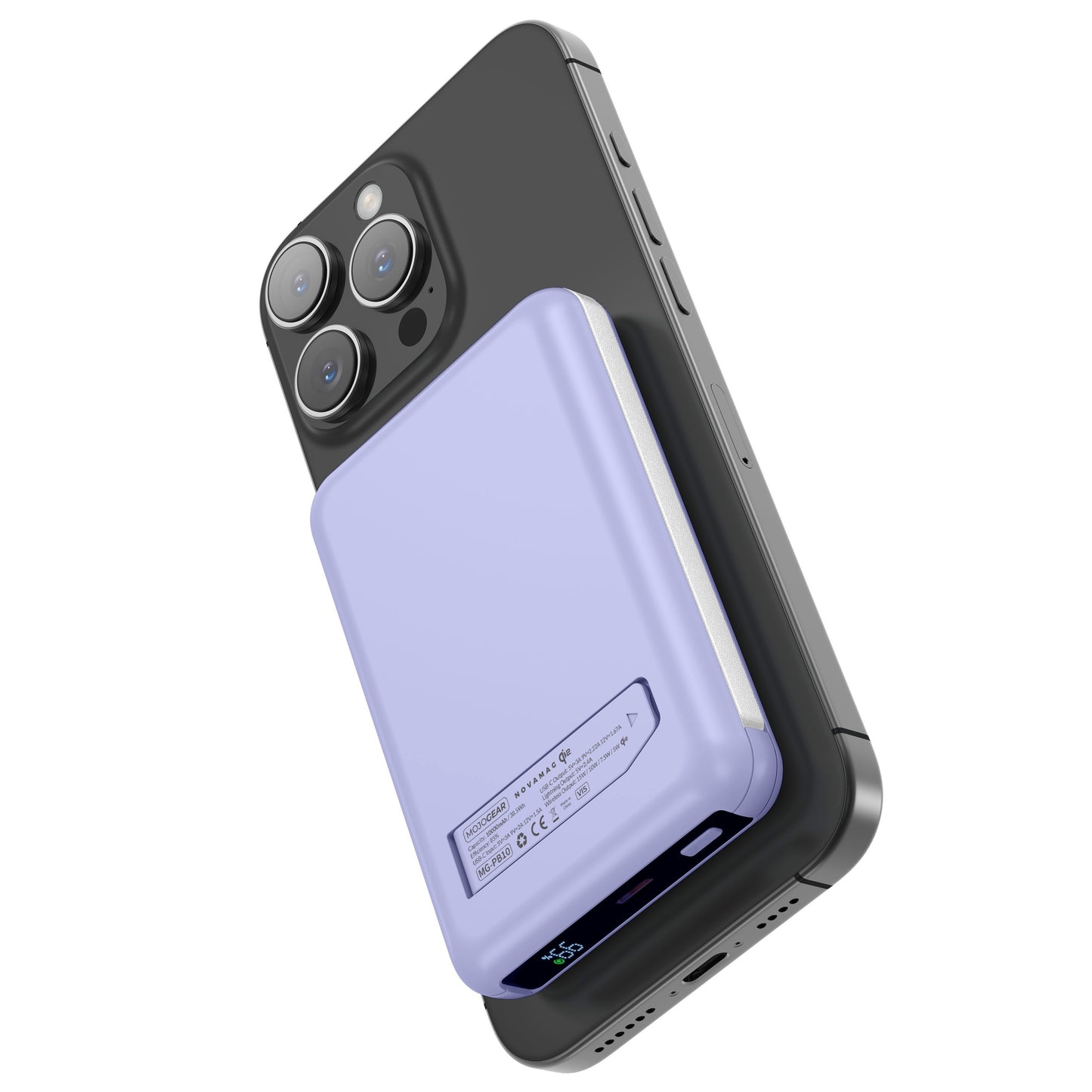 MOJOGEAR NovaMag All-in-1 Powerbank 10.000 mAh – Draadloos Qi2 & ingebouwde kabels – Paars - Powerbanks