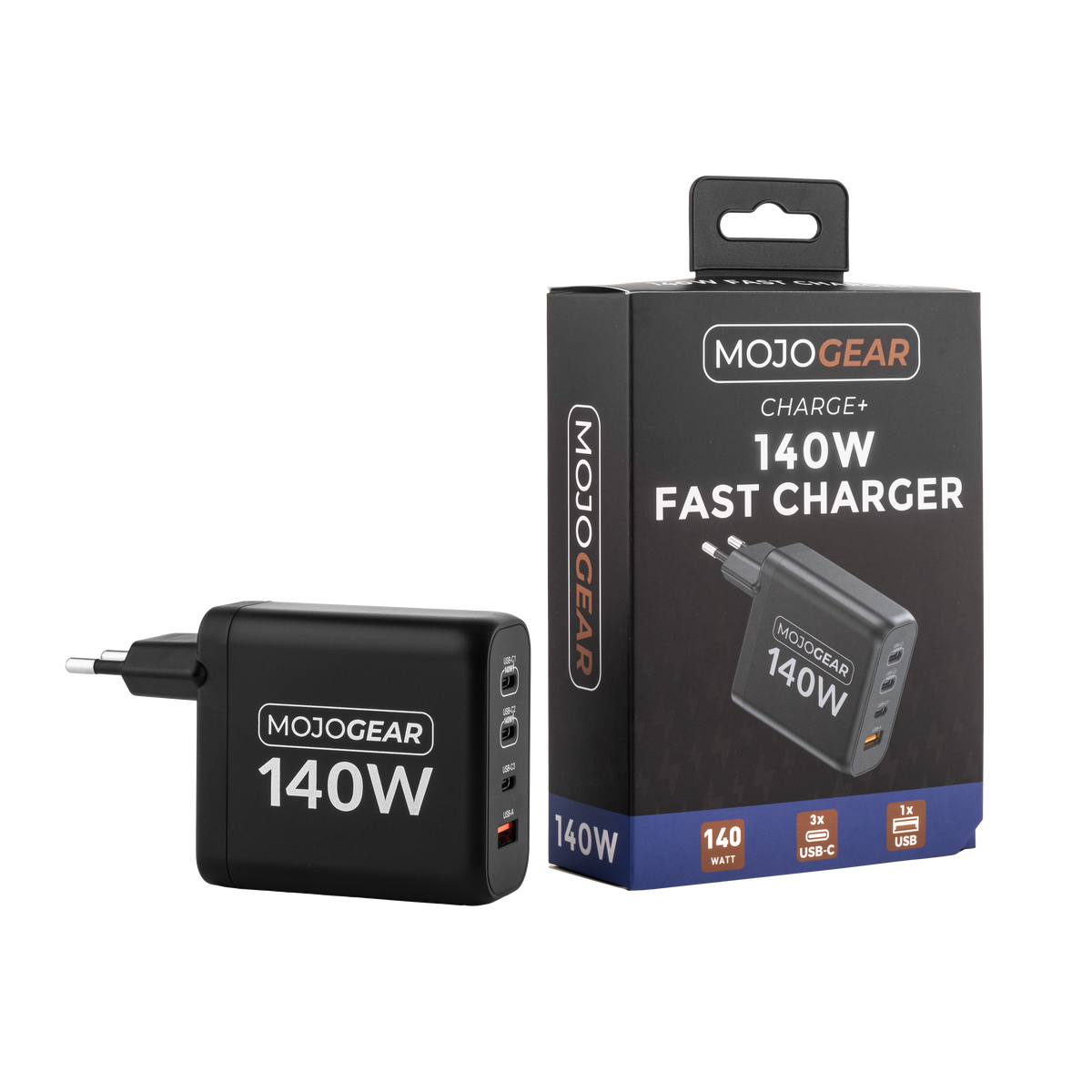 MOJOGEAR CHARGE+ 140 Watt oplader met USB naar USB-C kabel 3 meter - Opladers