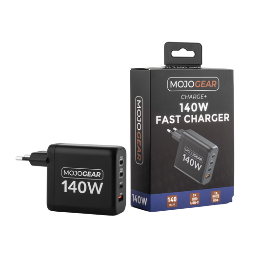 MOJOGEAR CHARGE+ 140 Watt oplader met USB naar USB-C kabel 1,5 meter - Opladers