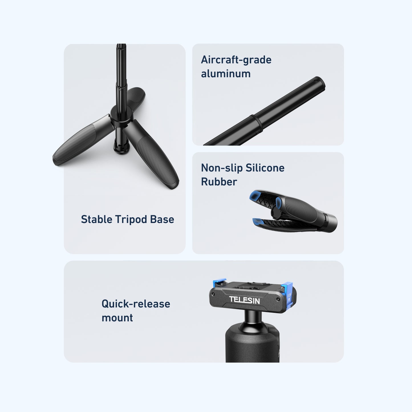 Telesin Quick-release Selfiestick für DJI Osmo Action & 360 - Schwarz