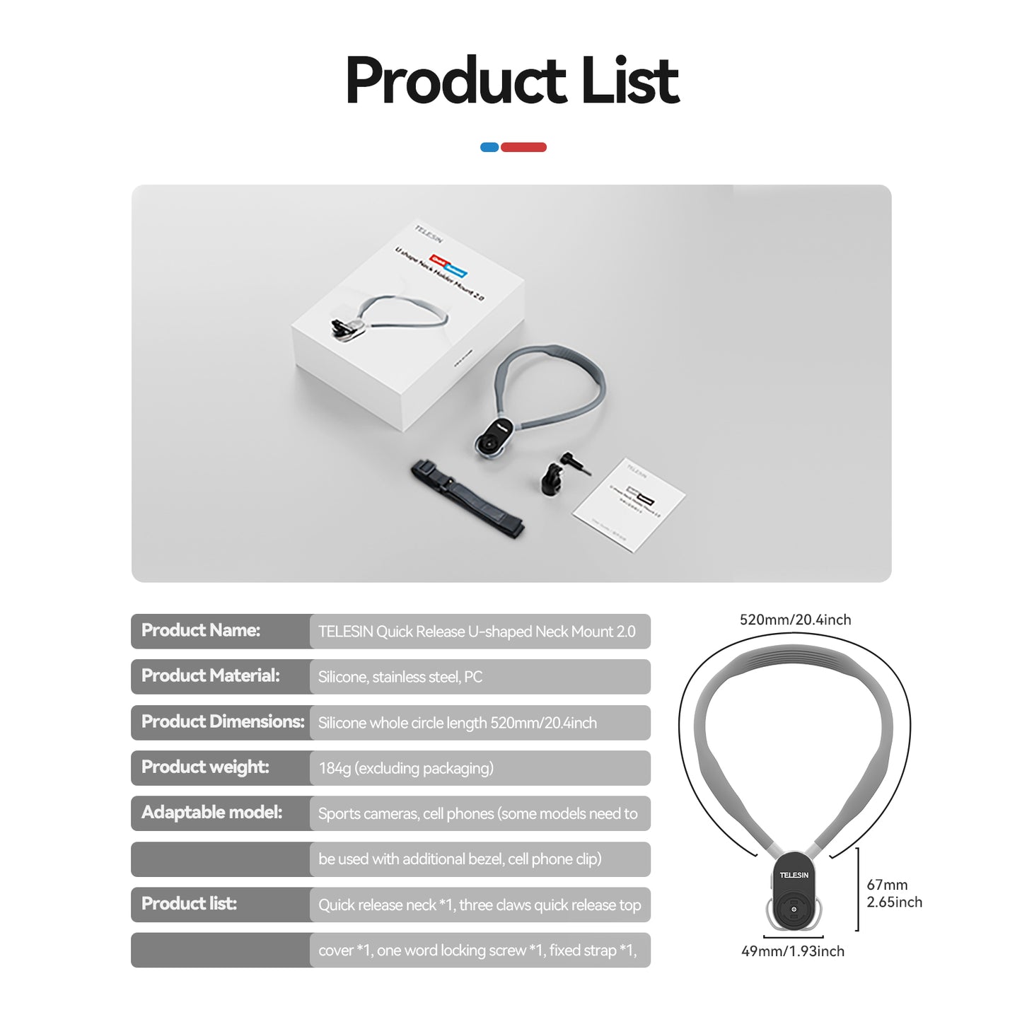 Telesin Halsbandhalterung mit Schnellverschluss für GoPro/Actioncam