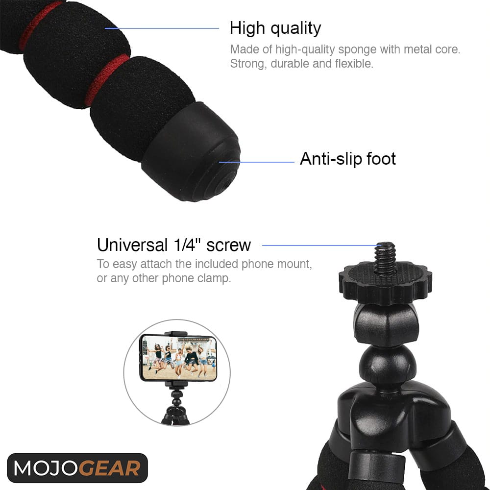 Flexibel mini-statief met schuimrubber poten Zwart/Rood - Flexibele statieven
