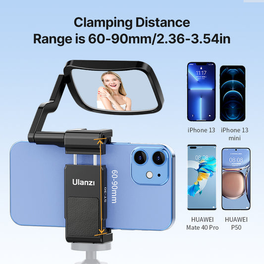 Ulanzi ST-30 Telefoonhouder voor statief met selfie/vlog spiegel - Metaal - Telefoonhouders