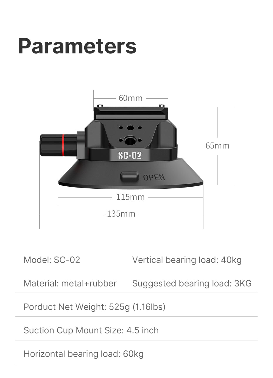 Ulanzi SC-02 Extra Starker 4,5 Zoll Saugnapf mit Magic Arm für Kamera - bis zu 3kg