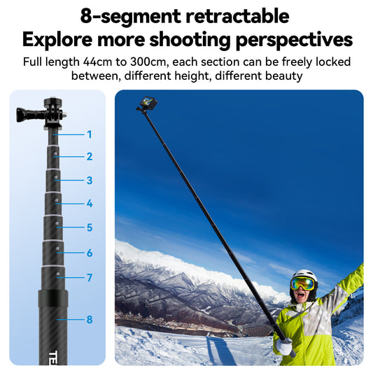 Telesin 3 meter Premium Selfie Stick voor GoPro - Carbon - GoPro Selfie sticks