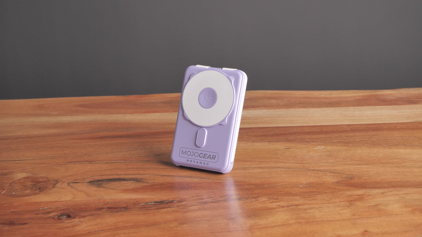 MOJOGEAR NovaMag All-in-1 Powerbank 10.000 mAh – Kabelloses Qi2 & integrierte Kabel – Schwarz